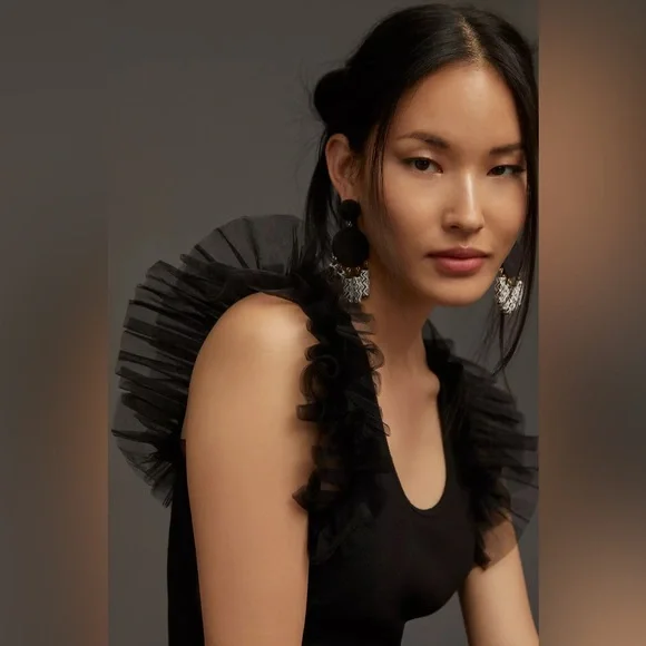 Anthropologie DOLAN Left Coast Tulle Sleeve Tank Top Blouse Red Chic Size XL - Picture 10 of 11